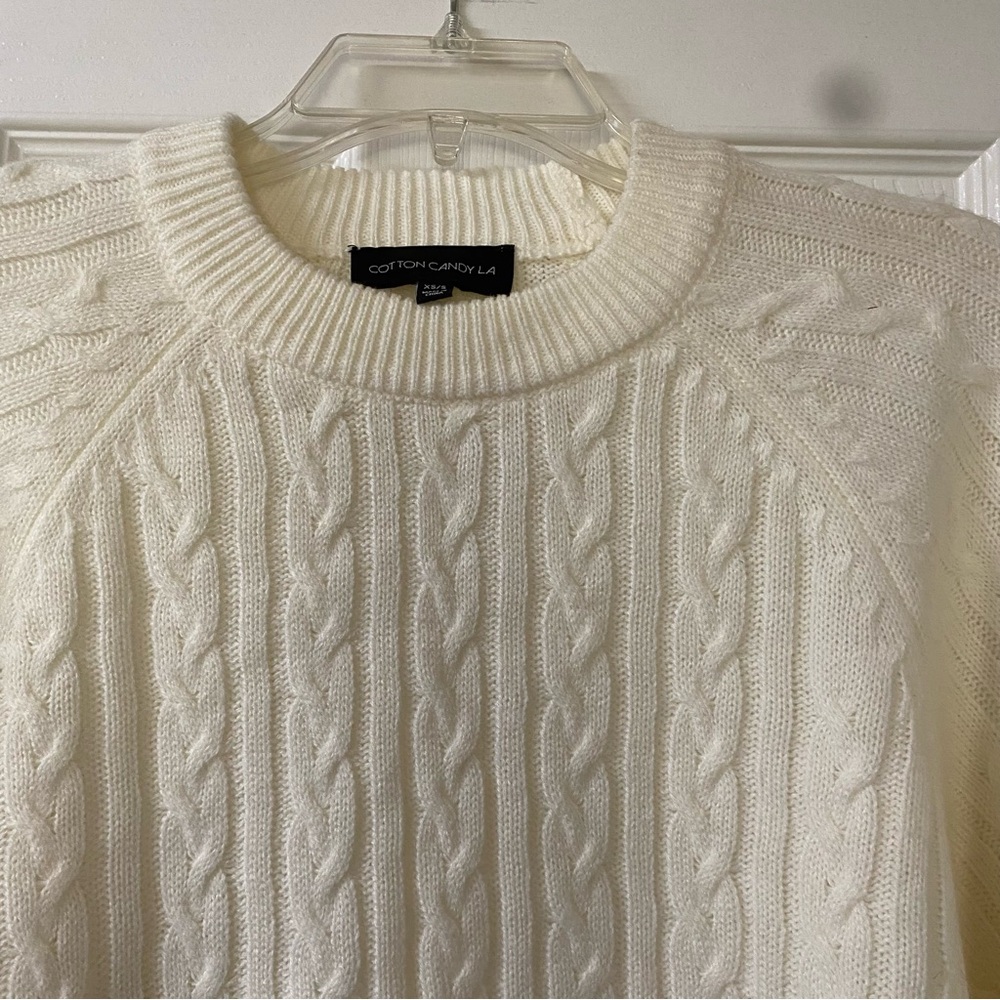 Cotton Candy Cream Cable Knit Long Balloon Sleeve Crop Size XS/S - Picture 4 of 13